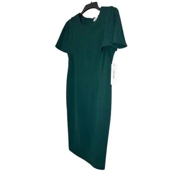 Calvin Klein Womens Dark Green Short Flutter Sleeve Sheath Midi Dress Sz 10 NWT - Picture 3 of 11